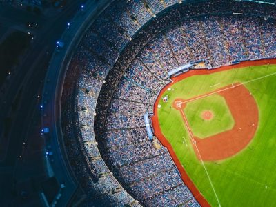 an aerial view of a baseball stadium